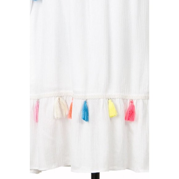 Casual Off The Shoulder Multi-Color Tassels White Dress Super Cute Comfy - Picture 8 of 13